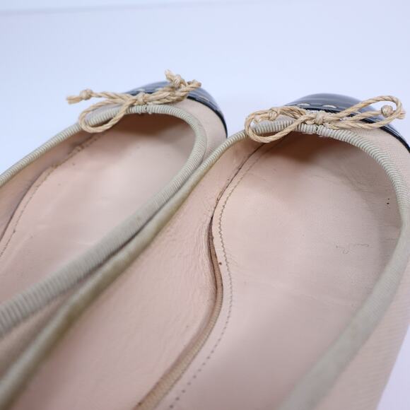 PRADA Cap Toe Ballet Flats Beige and Black Canvas Leather Women's 35.5/US 5.5 - Picture 5 of 7
